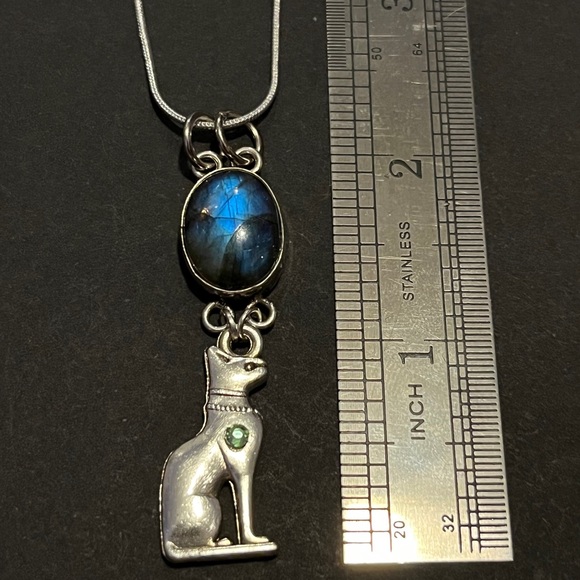 Labradorite Bast Necklace - Flashy Crystal Silver Labradorite Jewelry - Picture 1 of 8